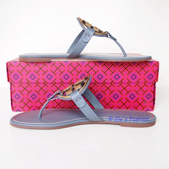 ❤️ New Tory Burch Metal Miller Leather Sandal BLUE US 8 9 9.5 AUTHENTIC - Picture 12 of 16